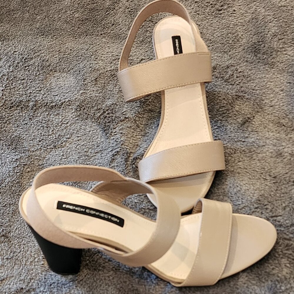 French Connection Block Heel Sandals – Nude / Taupe – Size 9